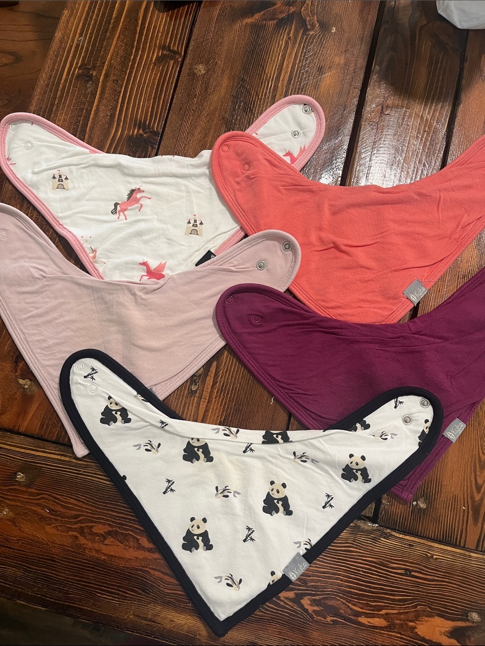Set of 5 Bandana Bibs - Unicorn, Coral, Blush, Plum, Panda Print
